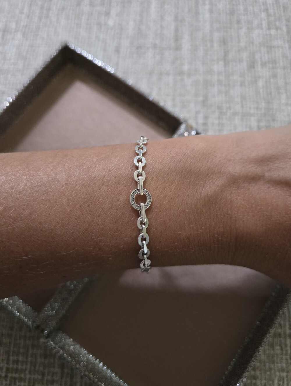 Pandora Signature Sterling Pavé Circle Chain Bracelet